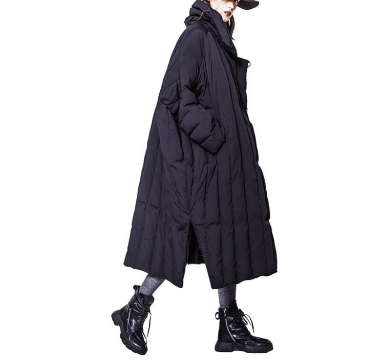 Shamina duck down filled OVERSIZED black coat side look - ИOKO - nokoclub.com