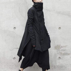 Nylon / Jersey Asymmetric cut funnel neck coat - Maika - ИOKO - nokoclub.com